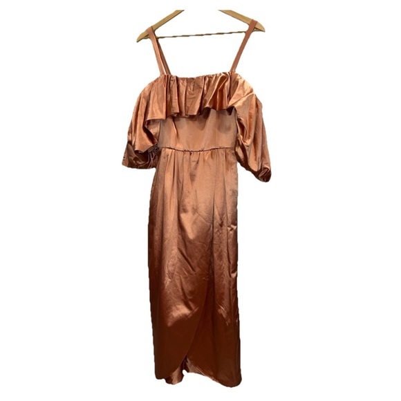ULLA JOHNSON Lelita dress midi satin copper 8 off shoulder cocktail NWT formal - Picture 6 of 16